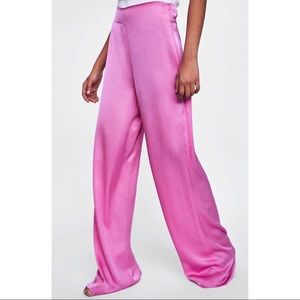 Zara pink high-waist satin feel wide leg pants